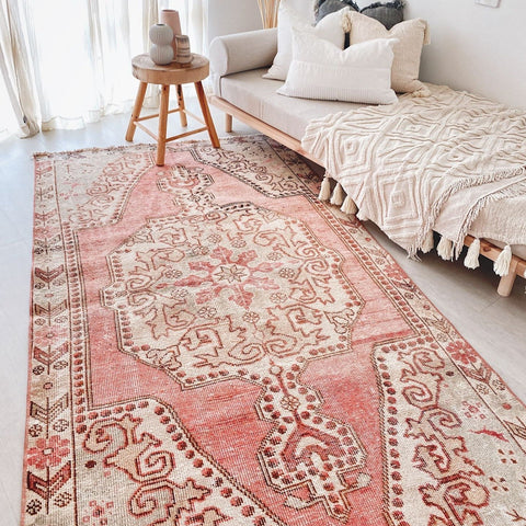 Rohmi Faded Coral Red Turkish One of A Kind Accent Rug - Lustere Living