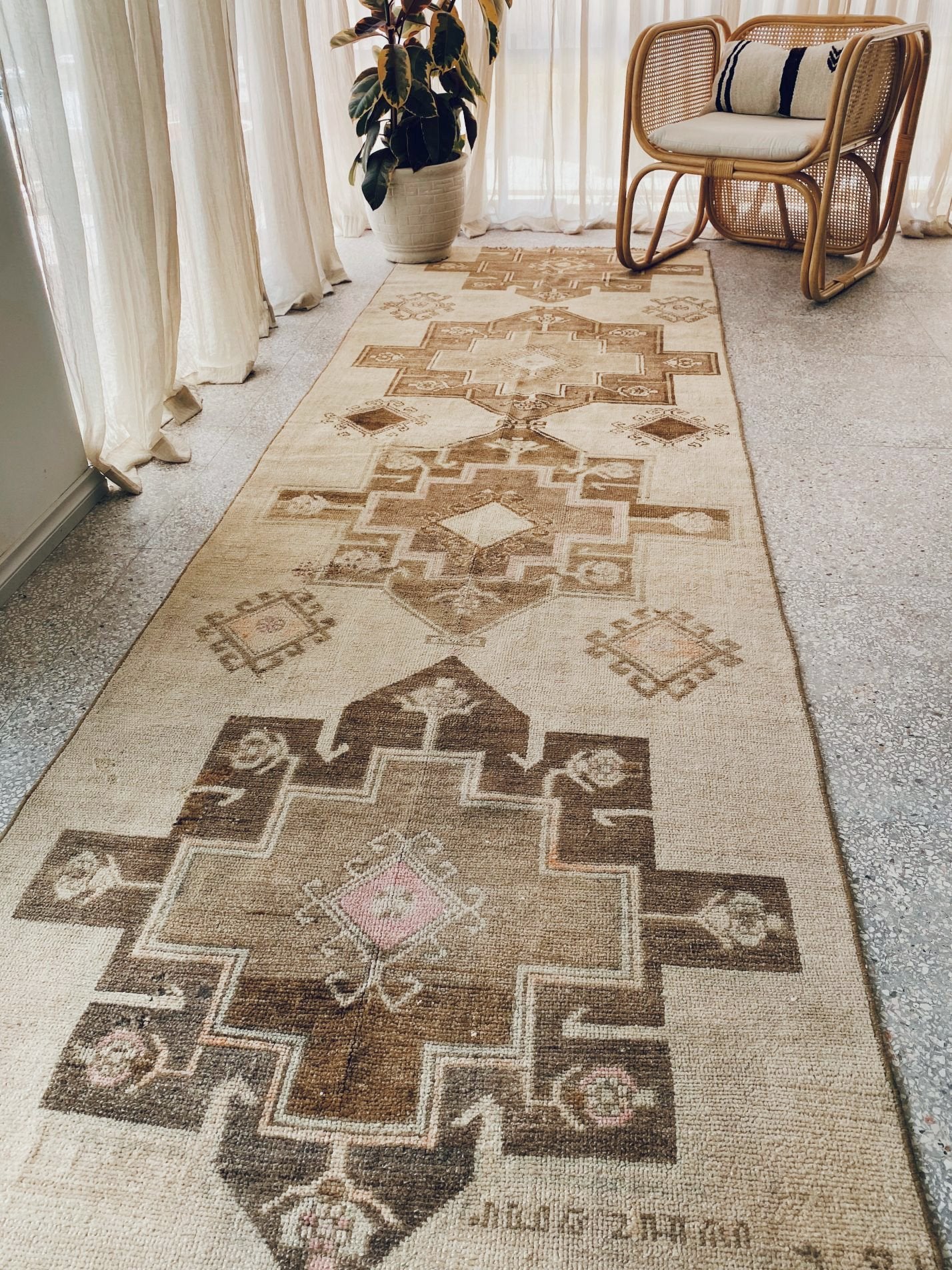 Rome Muted Natural Taupe Turkish One of A Kind Accent Runner Rug - Lustere Living