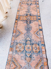 Roslyn Faded Peach Blue Handwoven Turkish Hallway Kitchen Runner Rug - Lustere Living
