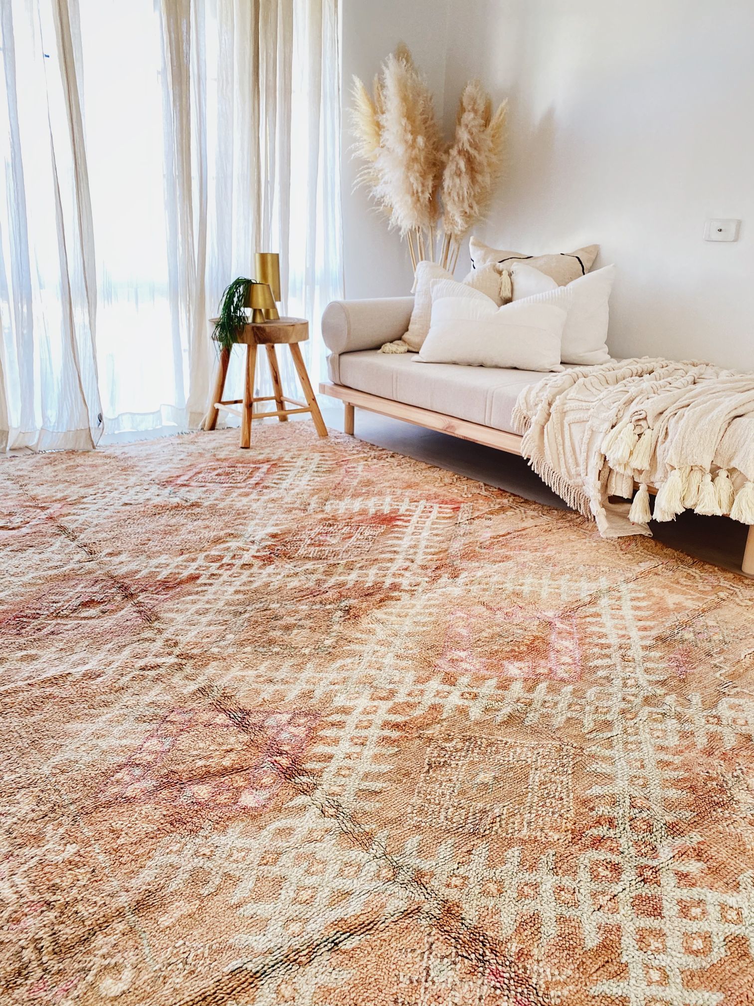 Rumy Vintage Faded Ochre Apricot One of A Kind Moroccan Rug - Lustere Living