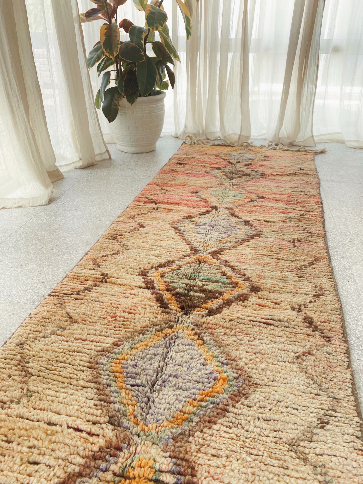 Sabri Faded Peach Blush One of a Kind Moroccan Wool Runner Rug - Lustere Living