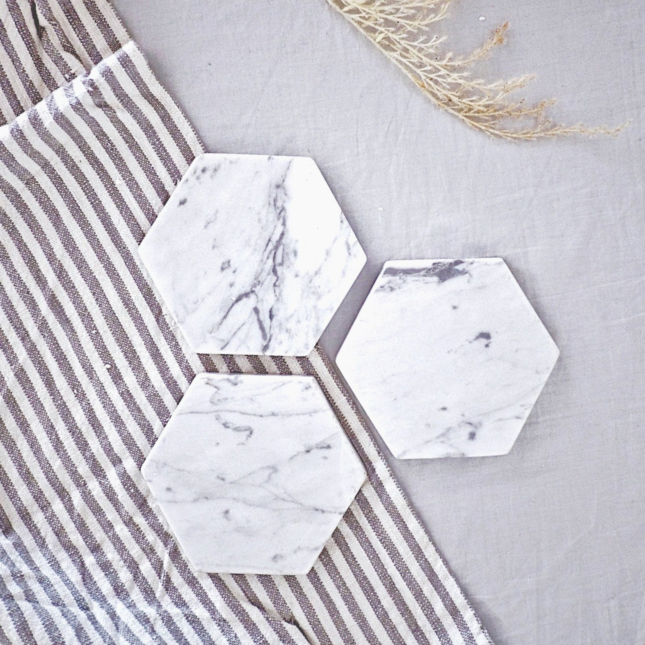 Set Of 3 Carrara Marble Mini Drink Coasters - Lustere Living