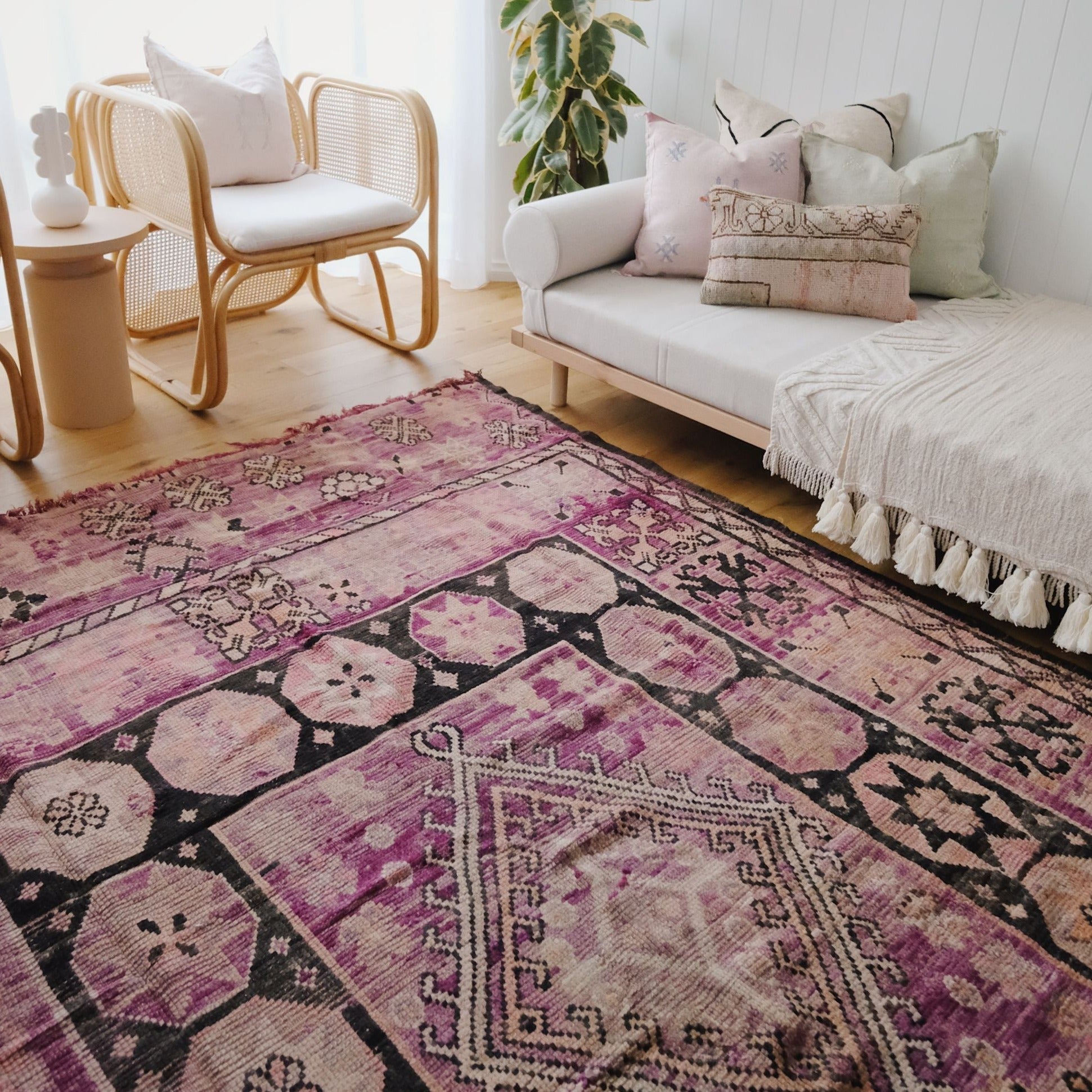 Seyra Boysenberry Purple One of a Kind Vintage Moroccan Rug - Lustere Living