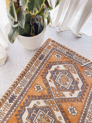 Shamu Orange Steel Blue Geometric Turkish Accent Mini Rug - Lustere Living
