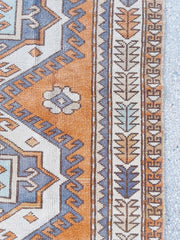Shamu Orange Steel Blue Geometric Turkish Accent Mini Rug - Lustere Living