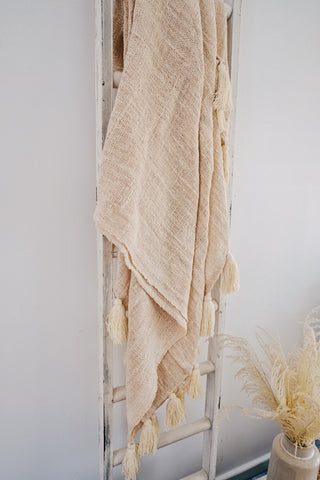 Sheila Natural Ivory Throw Tassels Summer Blanket - Lustere Living