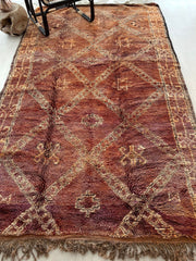 Shera Faded Burgundy Ochre Trellis One of A Kind Moroccan Wool Rug - Lustere Living