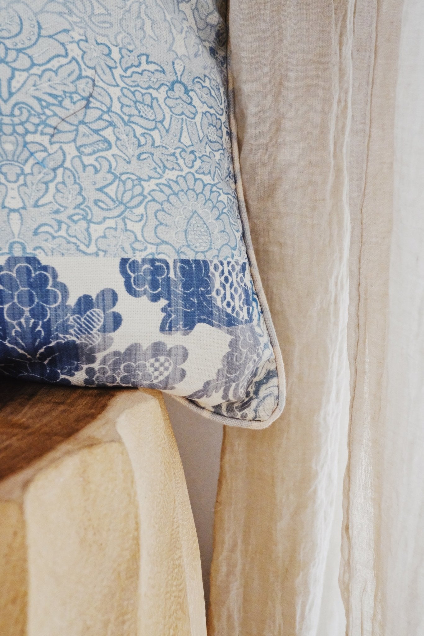 Siera Hand Block Printed Coastal Blue Linen Cushion Cover - Lustere Living
