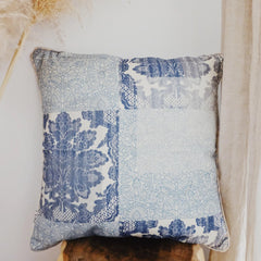 Siera Hand Block Printed Coastal Blue Linen Cushion Cover - Lustere Living