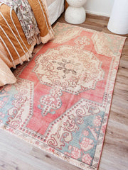 Sima Faded Red Blue Turkish One of A Kind Accent Rug - Lustere Living