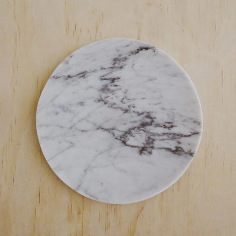 Small Round Carrara Handmade Marble Coaster - Lustere Living