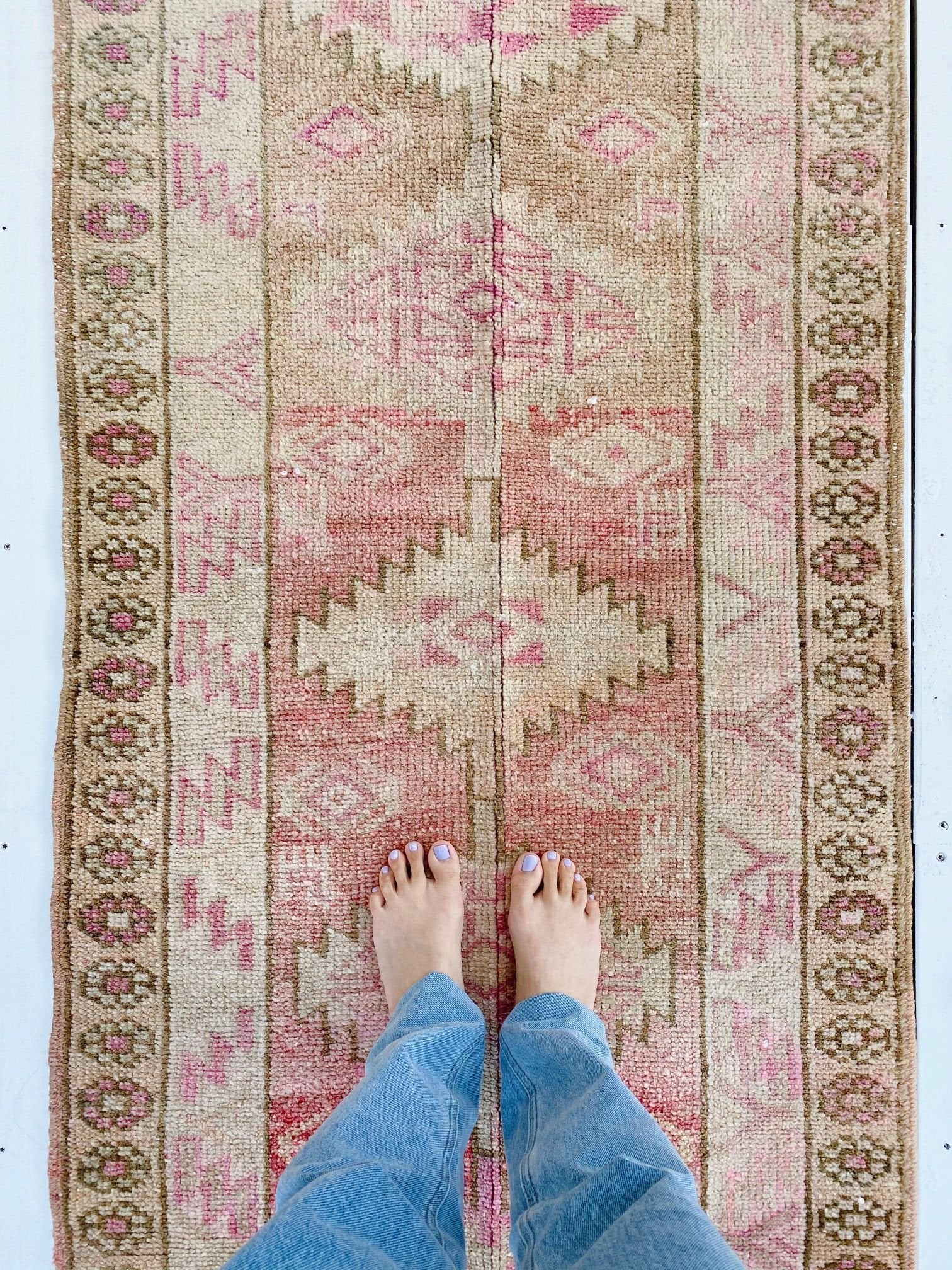 Sophie Faded Blush Soft Taupe Handwoven Turkish Hallway Kitchen Runner Rug - Lustere Living