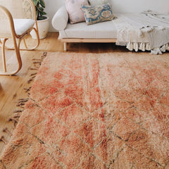 Sukhi Vintage Faded Coral Apricot One of A Kind Moroccan Rug - Lustere Living