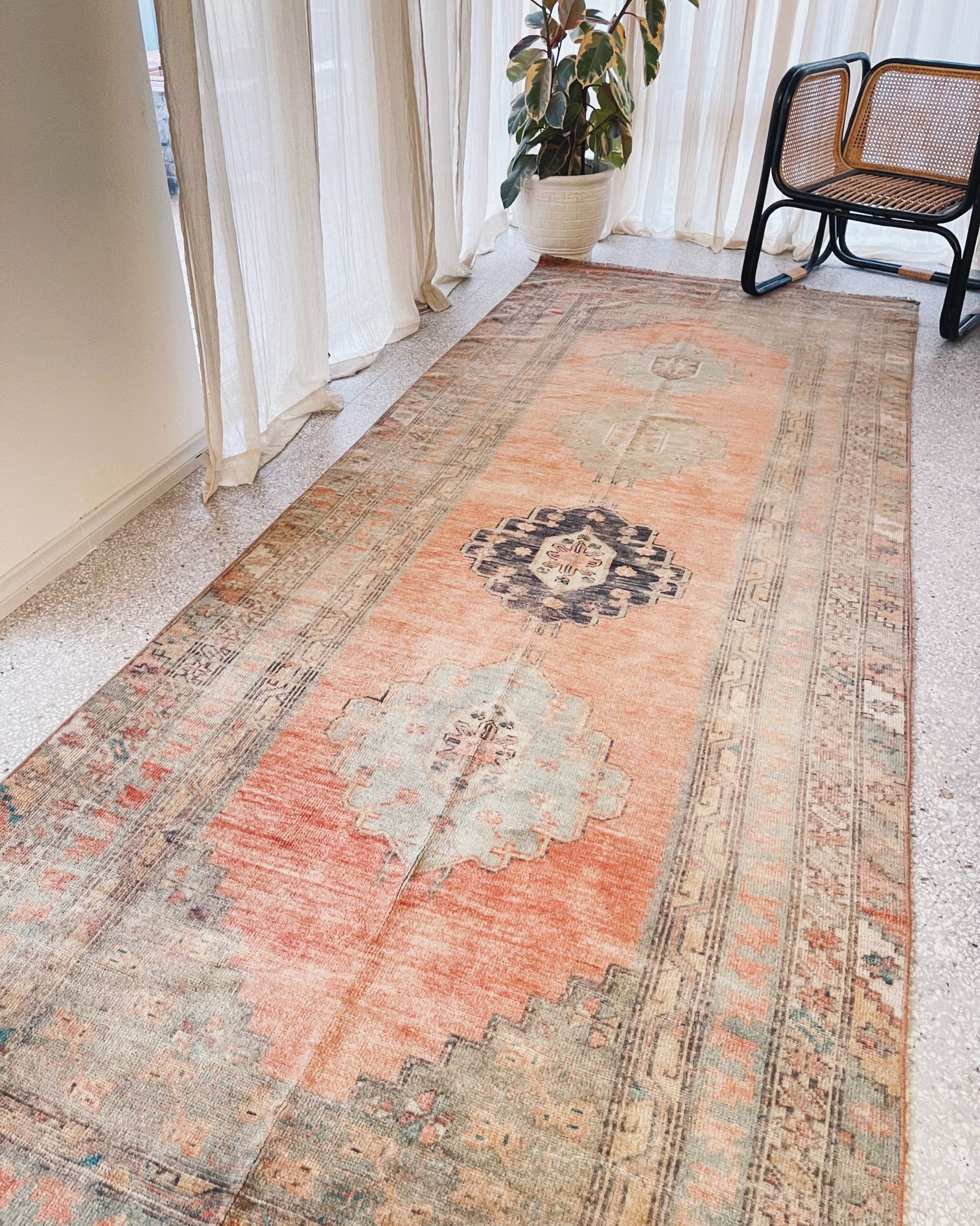 Sumi Muted Apricot Faded Sage Flatwoven Oversized Runner Area Rug - Lustere Living