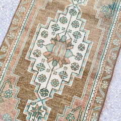 Tulo Mini Faded Taupe Blush Turkish One of A Kind Door Mat Rug - Lustere Living