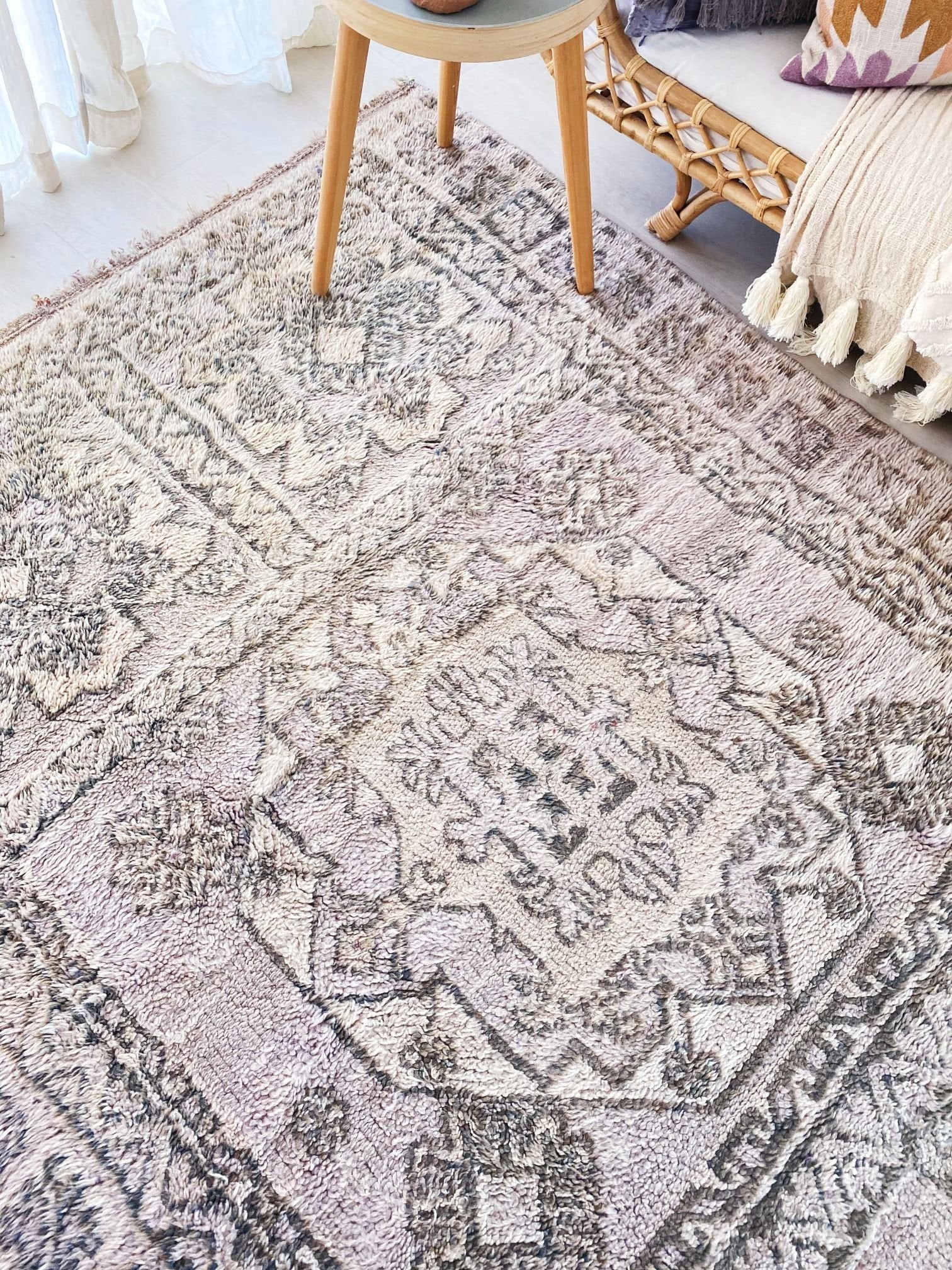 Vanya Faded Soft Lavender Moroccan One of A Kind Rug - Lustere Living