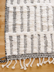 Wanda Textured Creamy Ivory Black Stripe Moroccan Wool Rug - Lustere Living