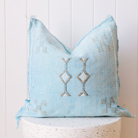 Washed Blue 01 Cactus Silk Moroccan Cushion Cover - Lustere Living