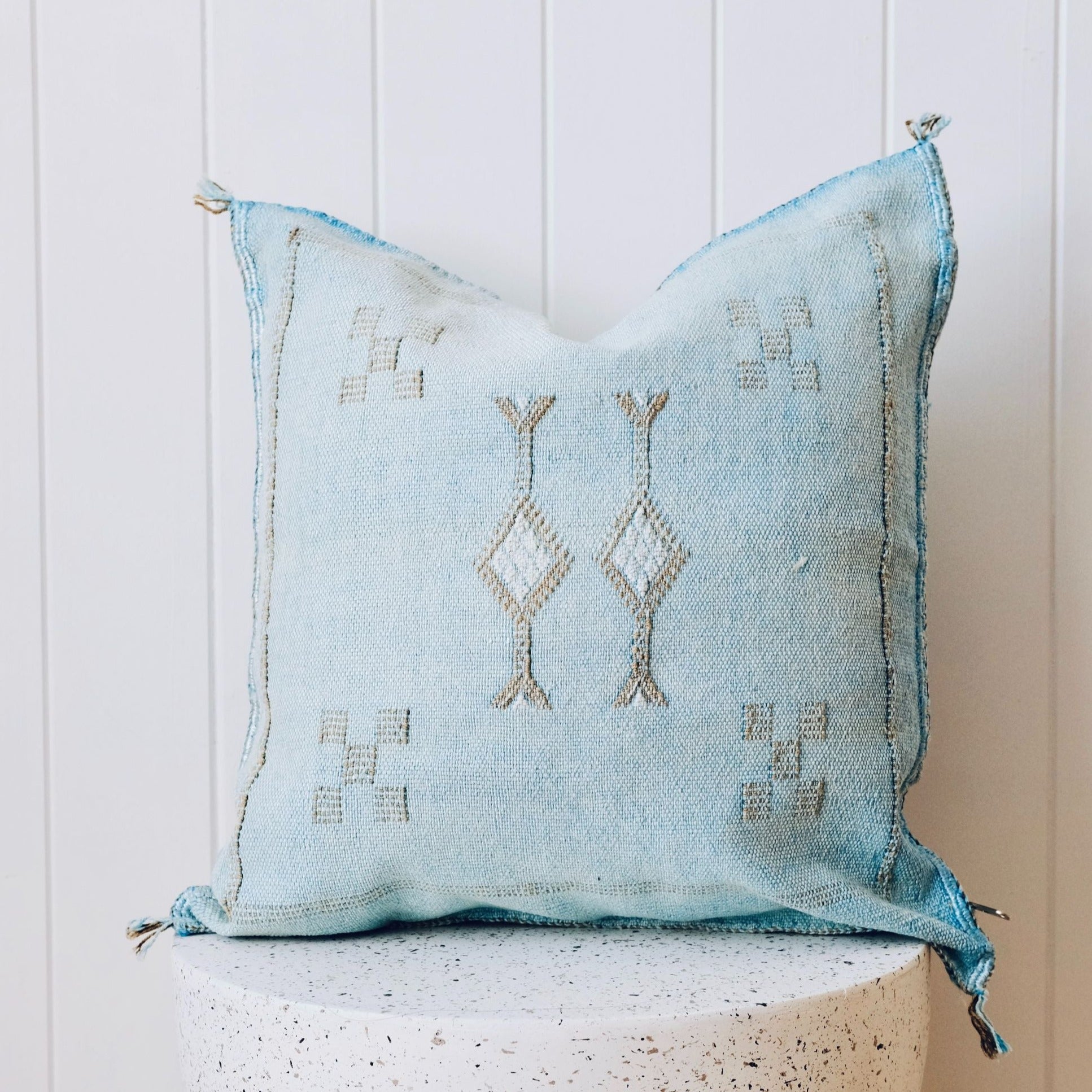 Washed Blue 02 Cactus Silk Moroccan Cushion Cover - Lustere Living