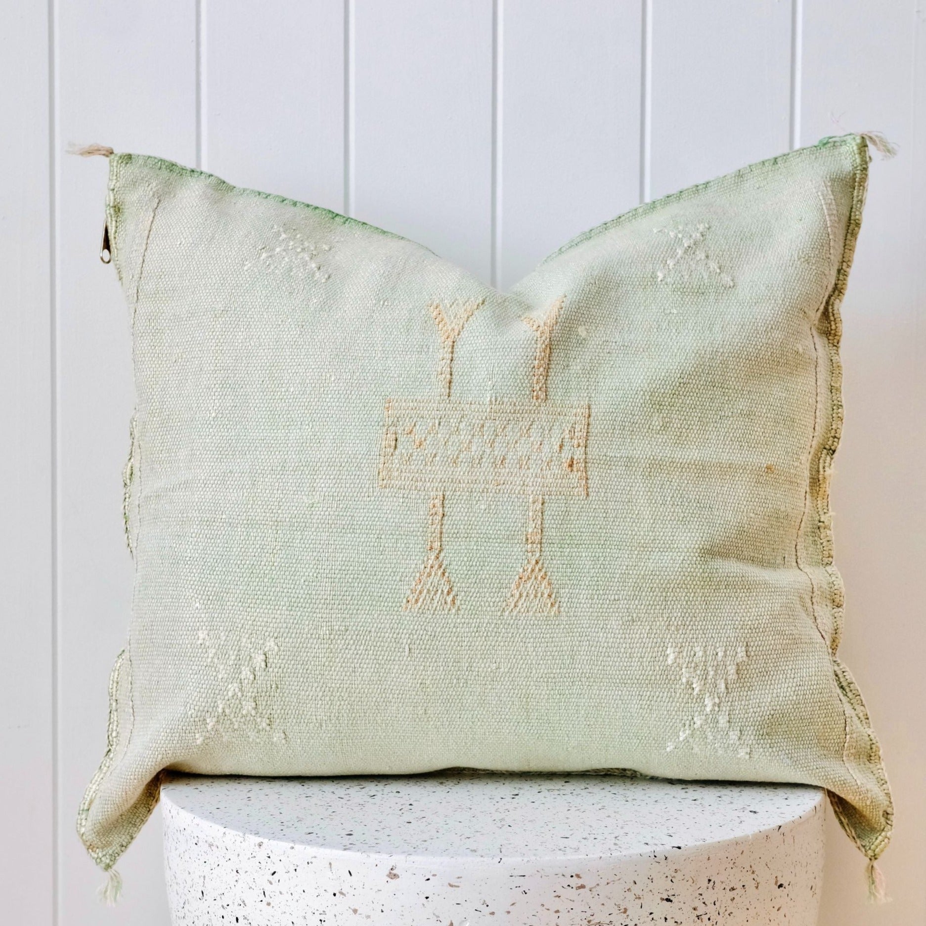 Washed Lime 02 Cactus Silk Moroccan Cushion Cover - Lustere Living