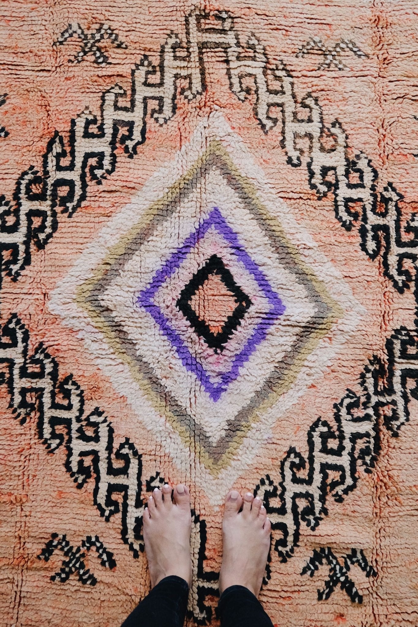Yaza Faded Coral Purple Medallion Tribal One of A Kind Moroccan Rug - Lustere Living