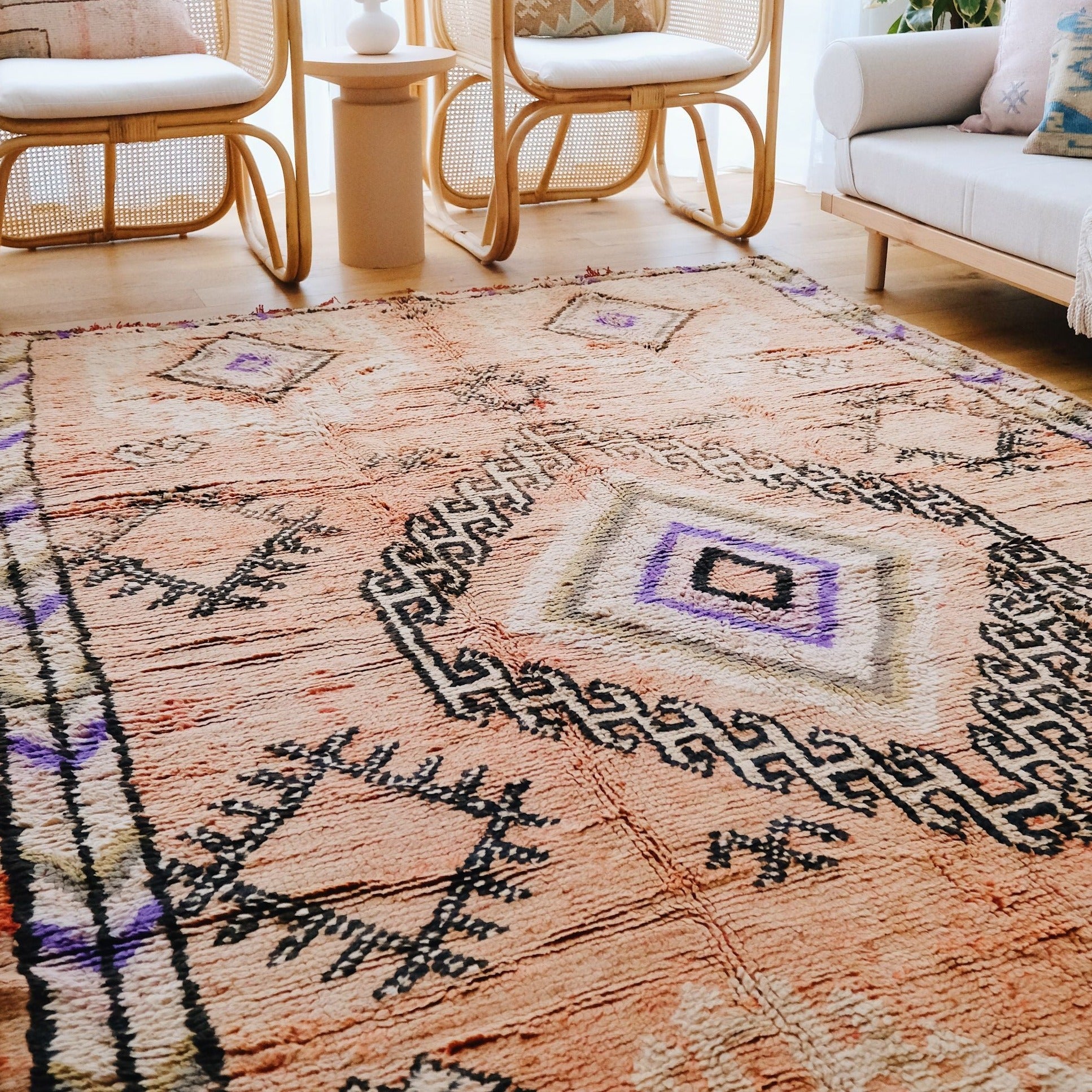 Yaza Faded Coral Purple Medallion Tribal One of A Kind Moroccan Rug - Lustere Living