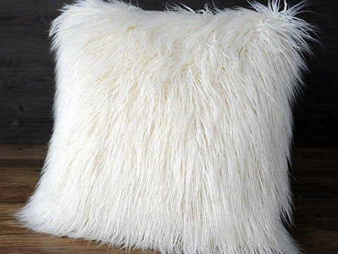 Zoe White Mongolian Faux Fur Cushion Cover - Lustere Living